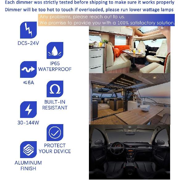 ALOVECO 12 Volt DC Dimmschalter PWM für LED RV Innenleuchten, 5-24 Volt LED Deckenkuppelleuchten Dimmer und Schalter für Wohnmobil, Freizeit