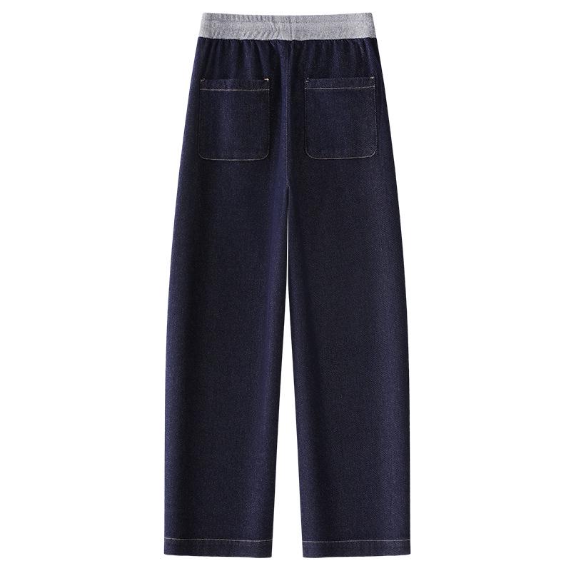 Dark Blue Women's Thickened Winter Straight-Leg Scimitar Jeans 2024