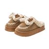 Embroidered Lace Cotton Slippers Autumn and Winter New Home Bow Lamb Wool Warm Half-mop Cotton Slippers Women's