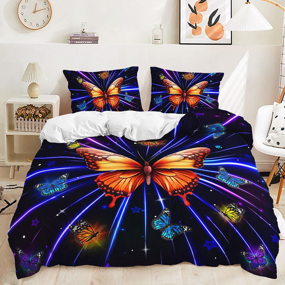 Purple Dimonds Rose Floral Moth Butterfly Doona Duvet Quilt Cover Bedding Set