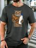 Unisex Short Sleeve T Shirt Funny Cat Croissant Milk Graphic Tee Pet Print Top Summer Soft Cotton Casual Street Wear For Adult Male