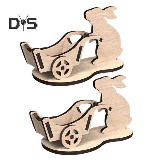 

2 шт. пасхальный держатель для яиц фермерский деревенский деревянный кролик тележка подставка для хранения яиц стойка для дисплея кролик стол знак украшение для рабочего стола орнамент 2pcs