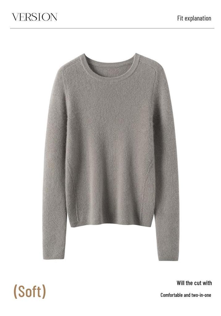 Women's 100% Pure Cashmere Round Neck Minimalist Sweater - Soft, Skin-Friendly, Slim-Fit Pullover Knitwear.