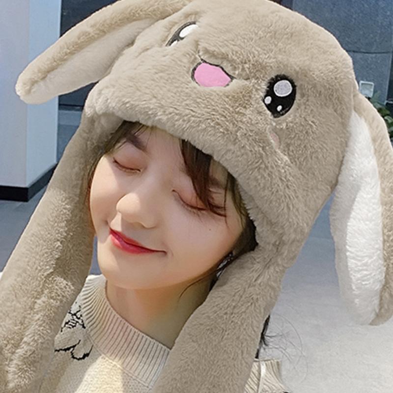 Rabbit Hat Ear Moving Jumping Hat Cute Bunny Plush Hat Cap for Women Girls Cosplay Christmas Party Holiday Hat Props
