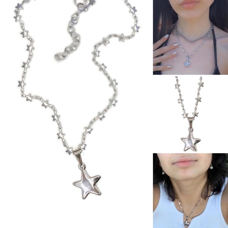Y2k Accessory Aesthetic Star Pendant Necklace for Women Cool Hip Hop Pentagram Chain Necklaces Women Girls Jewelry Gift