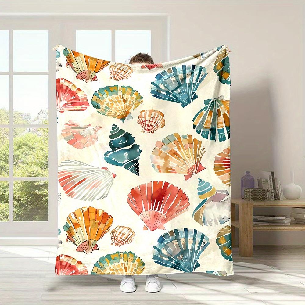 Cozy All-Season Flannel Throw Blanket with Colorful Beach Shell Print - Soft, Reversible & Machine Washable - Perfect Gift for