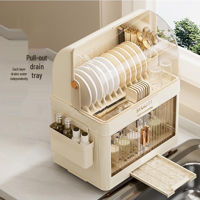 Foldable Multi-Layer Plastic Storage Cabinet with Lid - Organize Bowls, Plates, Baby Bottles, and Cups Dust-Free