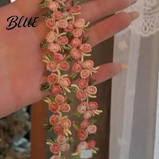 Adjustable Choker Necklace Boho Embroidered Floral Retro Pink Flower Vintage