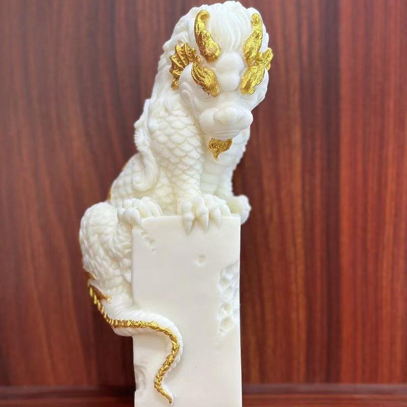 Chinese White Dragon Mascot Statue Guardian Beast Home Room Office Table Decoration and Accessories Wealth Luck Feng Shui Decor