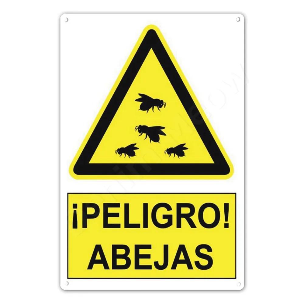 Spanish Warning Sign, Danger Metal Sign for Street, Yard, Bar, Workshop Decor, Yellow Waterproof Caution Signs, Outdoor Indoor