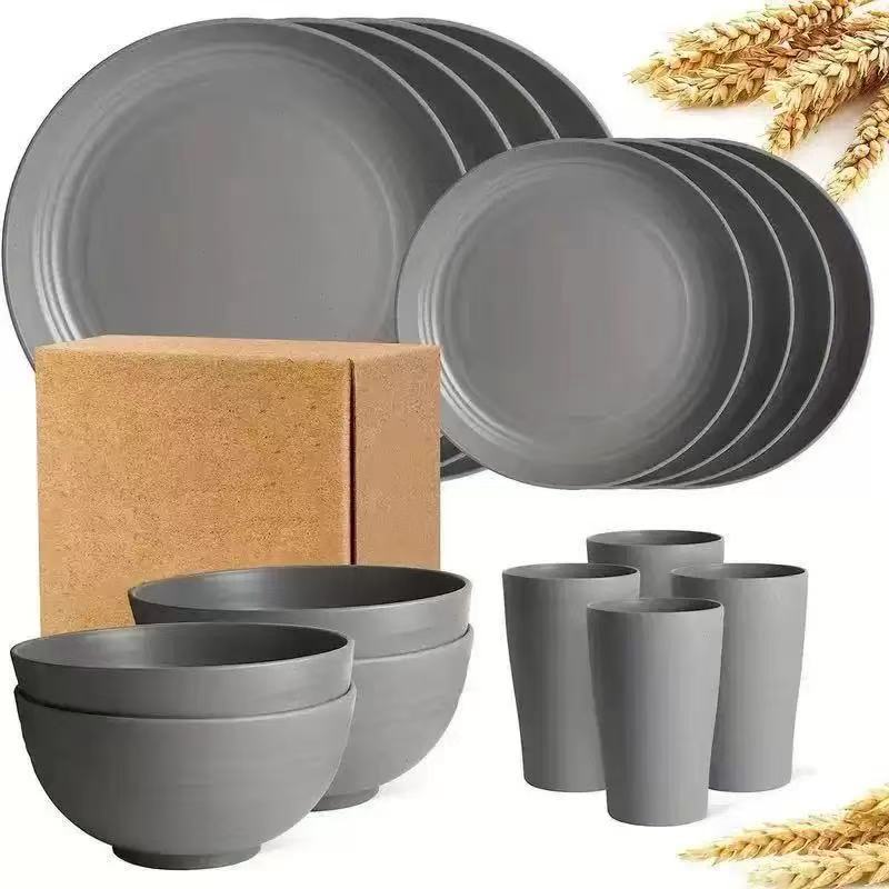 16pcs Unbreakable High Quality Plastic Dinnerware Sets - Reusable, Lightweight, for Daily Use, Outdoor Dining, Camping Essential