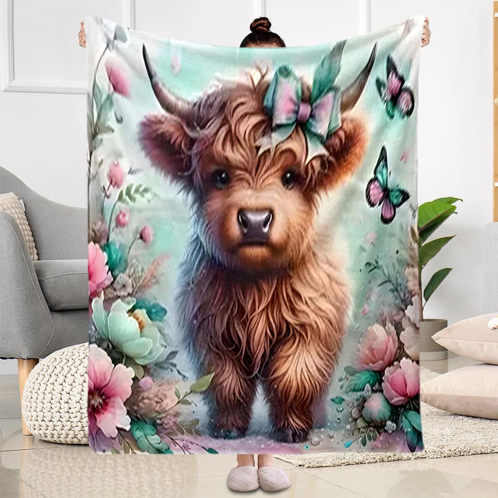 Highland Cow Selfie Flannel Blanket,Lightweight,Office Blanket,Sofa Blanket,Comfortable Blanket