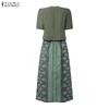 ZANZEA Women Short Sleeve Blouse and Print Long Skirts Two Piece Suit Sets