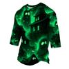 Men's Casual Halloween Printed Crew Neck T-Shirt Three Quarter Sleeve Top Lightweight Comfortable Fit for Everyday Wear