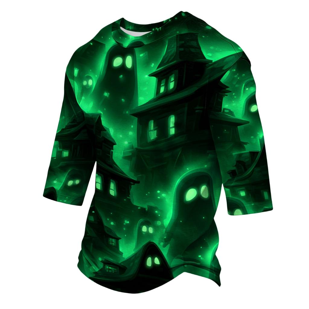 Men's Casual Halloween Printed Crew Neck T-Shirt Three Quarter Sleeve Top Lightweight Comfortable Fit for Everyday Wear