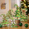 Decorative Tree Shapes with Bows 5 Pcs Wooden Tabletop Christmas Signs, Rustic Standing Green Festive Party Table Decorations Desktop Ornament