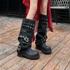 Retro Riveted Trouser Tube Boots Round Head Thin Yadan Style Long Boots 2025 Autumn Thick-soled Niche Design Knight Boots