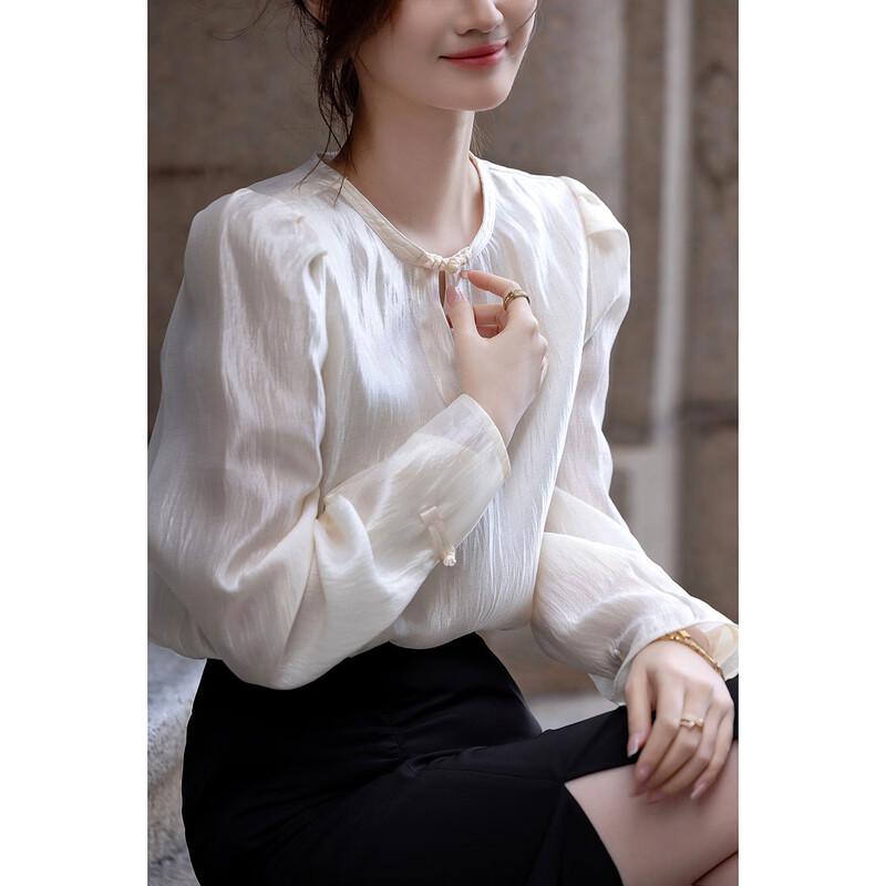 Demana Fashion Editor Spring Lyocell Puff Sleeve Disc Button Shirt