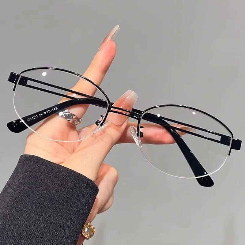 

Fashion Metal Oval Half Frame Eyeglasses Vintage Y2K Blue Light Blocking Glasses for Women Men Sweet Cool Eyewear Accessories