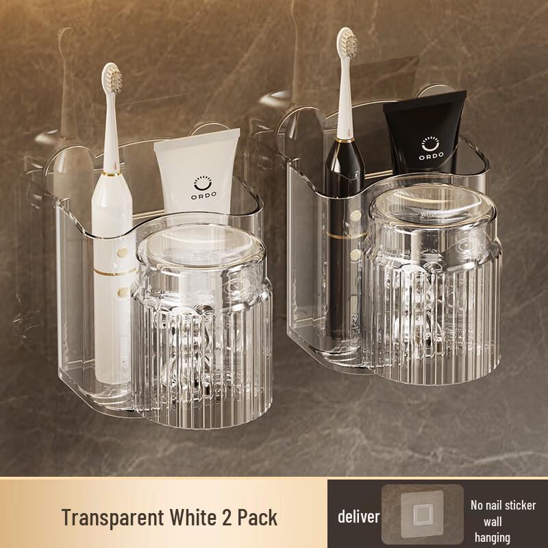 Punch-Free Wall-Mounted Toothbrush & Cup Holder