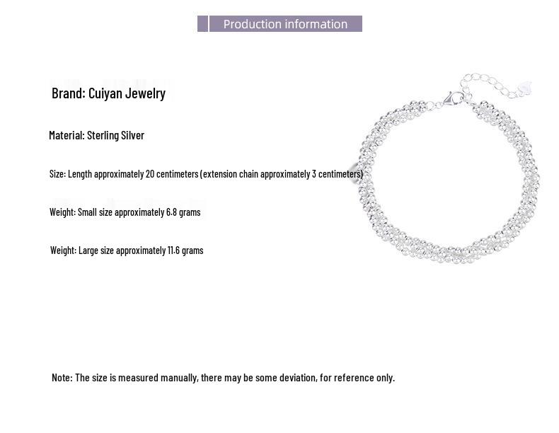 Cui Yan S925 Sterling Silver Korean Style Women's Three-Strand Bead Bracelet