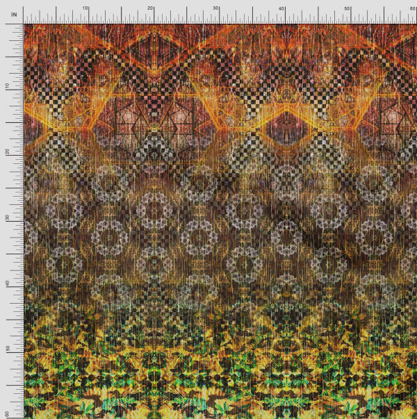 Soimoi Japan Crepe Satin Fabric Artistic Floral & Check Panel Print Fabric by the metre 42 Inch