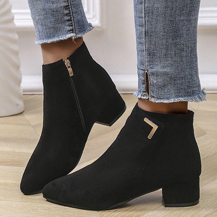 Short Boots Women's Low-heeled Pointed Short Boots Women's Boots 2025 Autumn and Winter New Fashion Versatile Thick-heeled Martin Boots Women