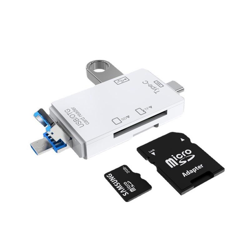 6-in-1 USB 3.0 Type-C Card Reader for Android & Computers, OTG SD/TF/U Disk Compatible.
