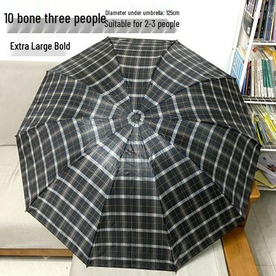 Extra Large Ten-Bone Water-Repellent Plaid Umbrella - British Style for Men & Women, Double/Triple Use