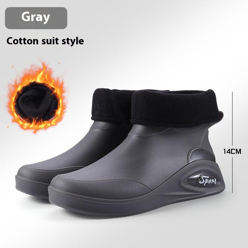 Men's Rain Boots Short Tube Casual Waterproof Shoes Non-slip Work Shoes Plus Velvet Warm Fishing Rain Boots
