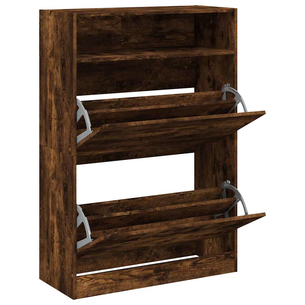 Shoe Cabinet with 2 Doors Smoked Oak Finish 80 x 34 x 116 cm
