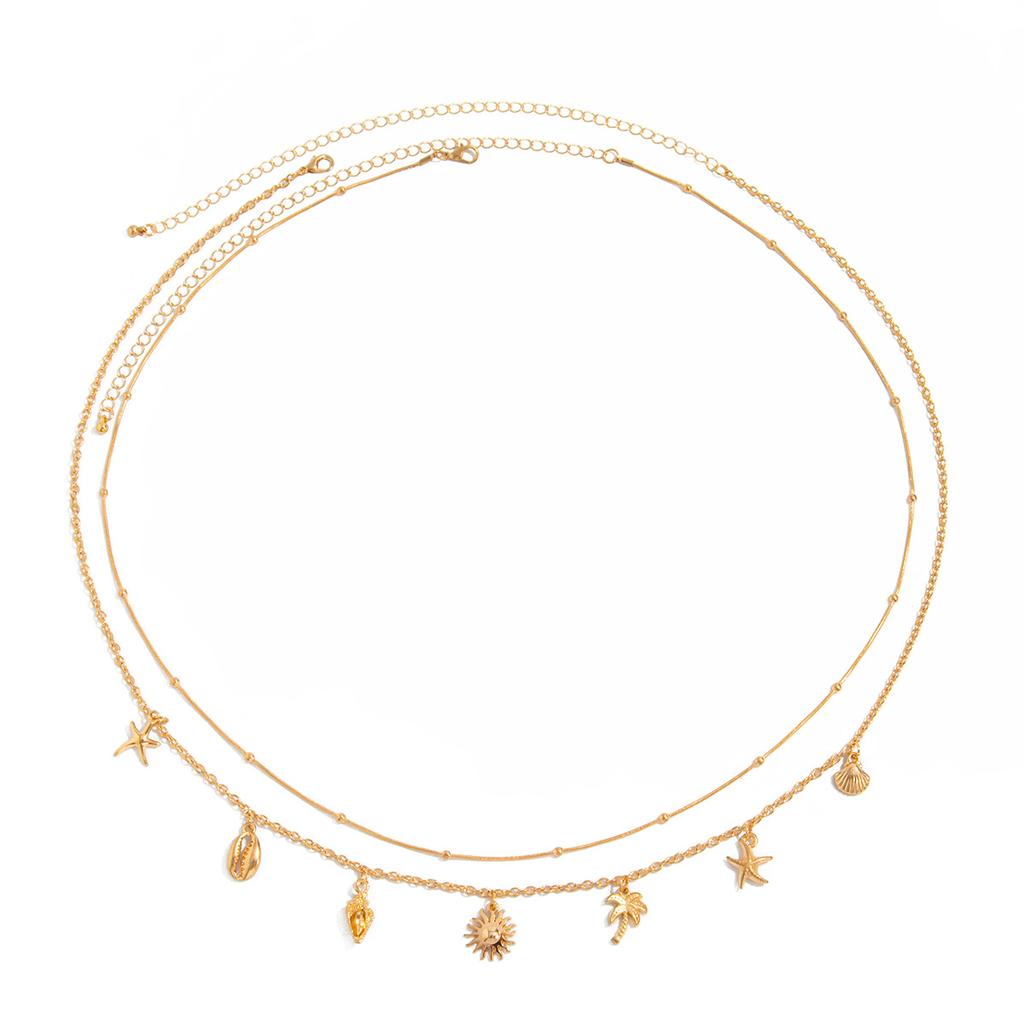 Vacation Style Starfish Shell Coconut Tree Pendant Waist Chain, Sexy Babe Body Chain Conch Waist Accessories