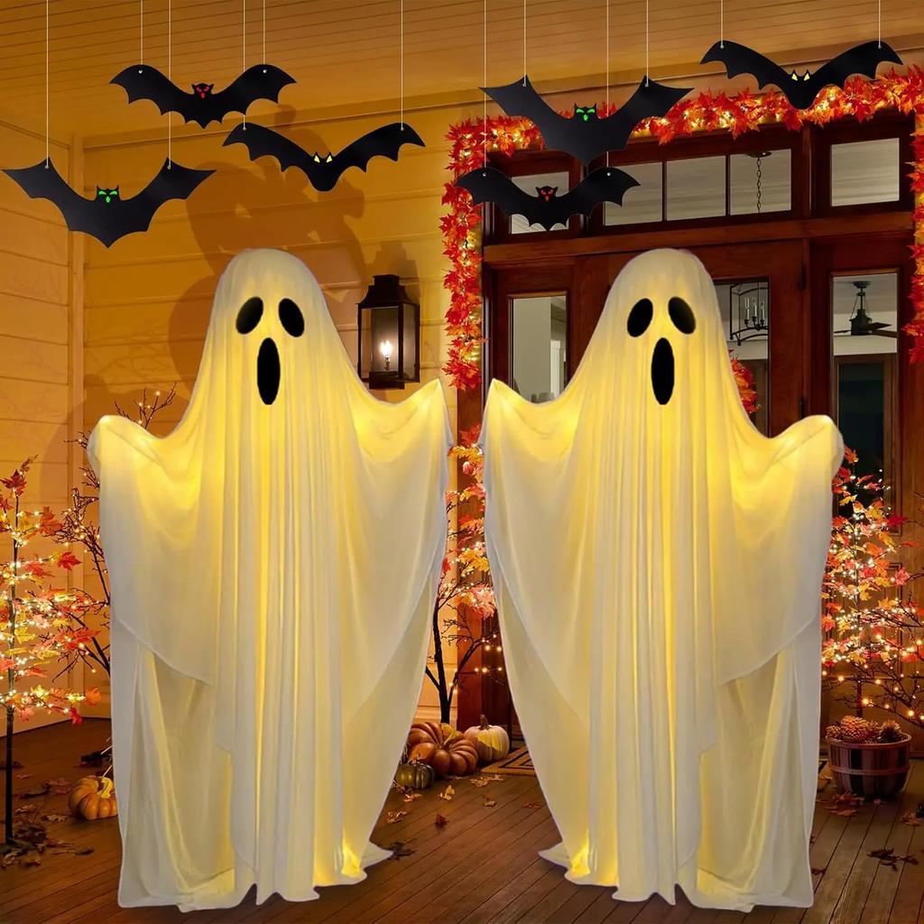 81/161CM Halloween Inflatable Light-Up Ghost Decor Standing Spirit Figure for Porch, Yard, and Lawn Halloween Displays