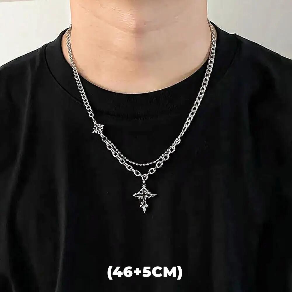 Collar de doble capa con estrella de circón estilo hip hop para hombres y mujeres, cadena colgante de acero de titanio con dije de tendencia, joyería unisex al por mayor