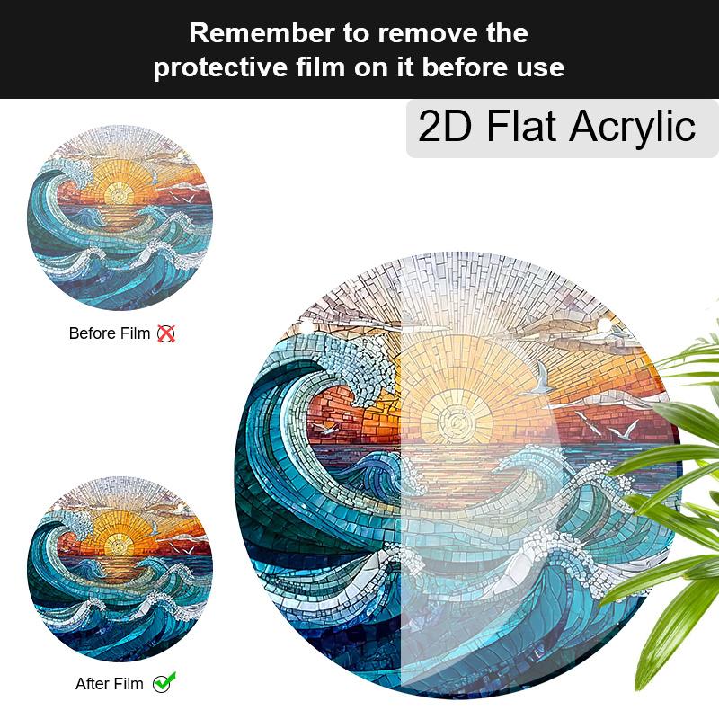 Acrylic Ocean Wave Sunset Suncatcher Stained Glass Effect Window Hanging Ornament Beach Lover Gifts