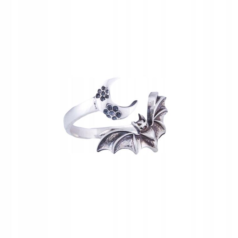 Silver Women's Adjustable Ring Universal Bat And Moon