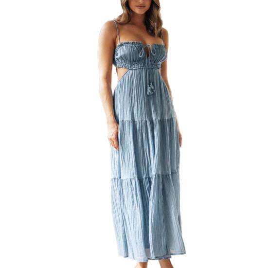 Ženy Sexy Bandeau Popruh Dlouhé šaty Šněrování Bez zad Nízký střih Midi Šaty Šití Splývavý lem Špagetová Ramínka Rostoucí šaty