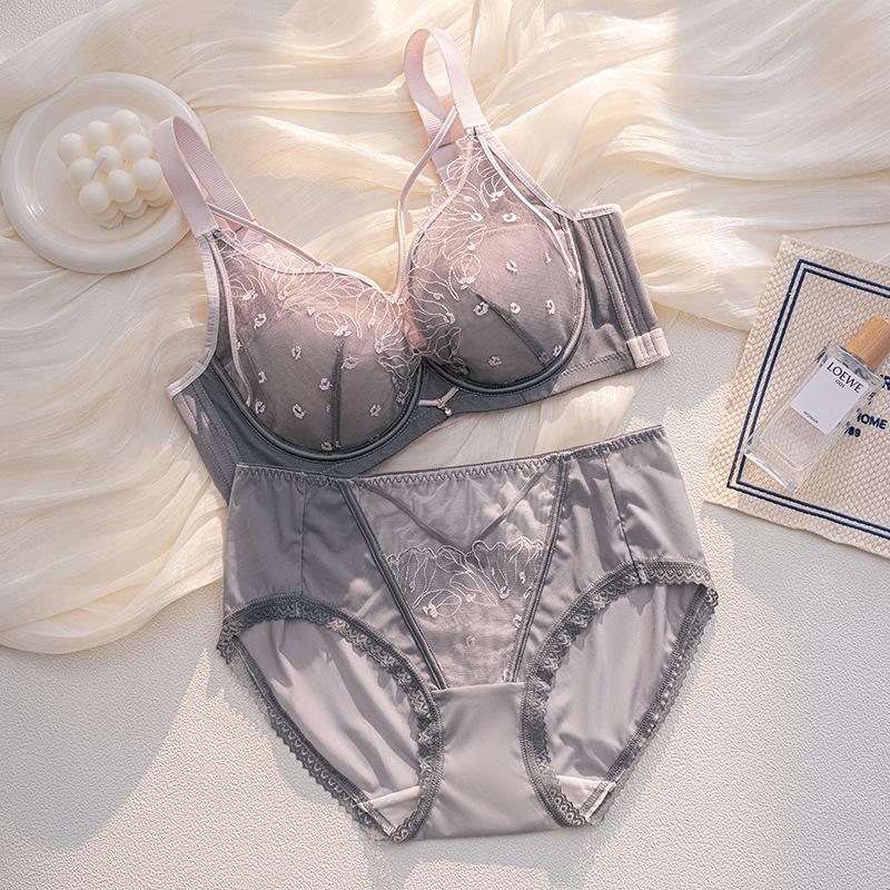 Women Luxury Pure Desire Lace Mesh Bra Set Wireless Push‑Up Adjustment Comfortable Breathable Brassiere for Small Bust