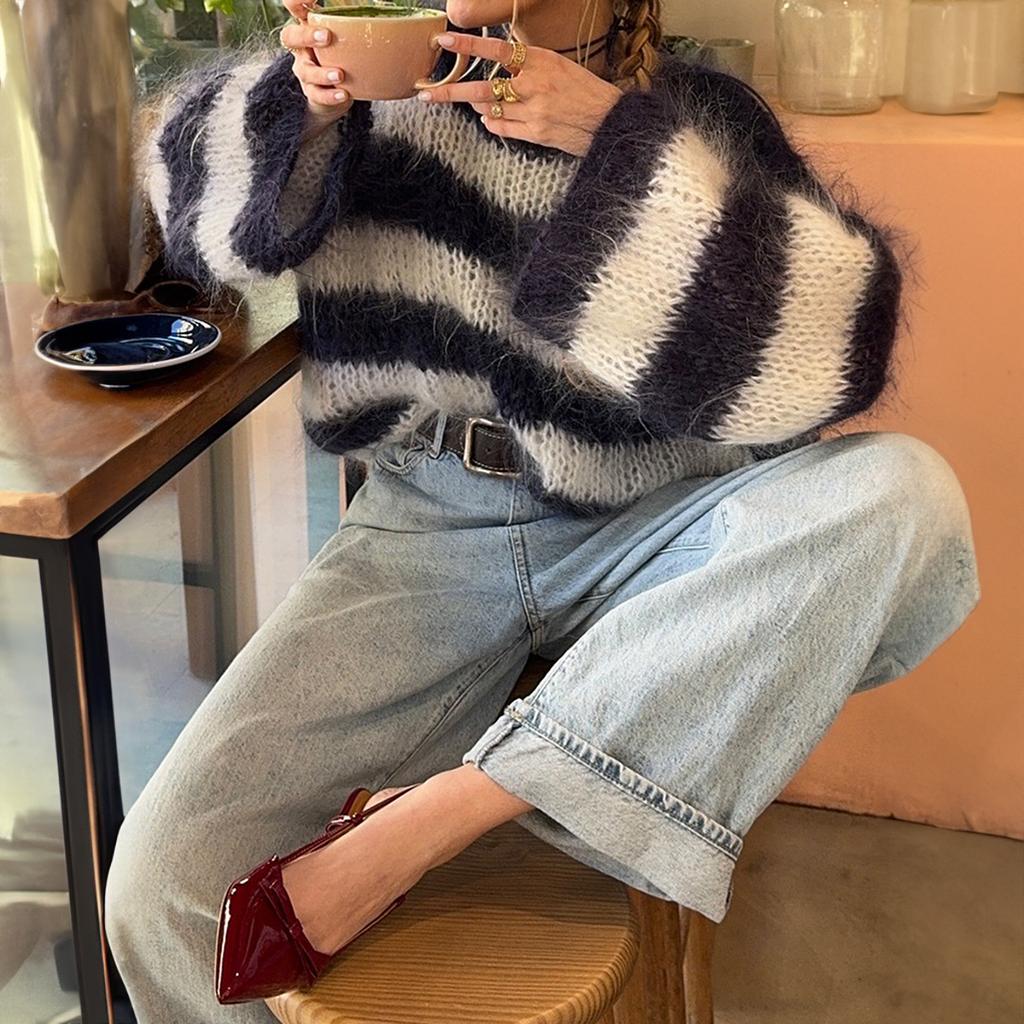 Casual Holiday Striped Woolen Tops and Sweaters for Women 2025 Autumn and Winter