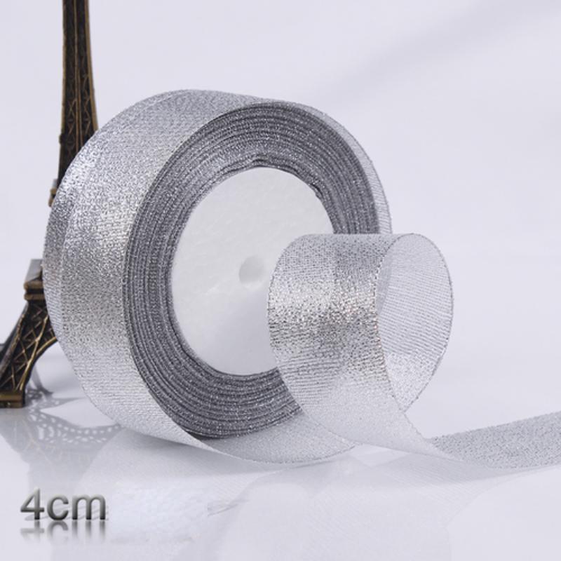 

22 м/рулон блестящая лента Подарочная лента Ремесла Свадебные украшения DIY Подарочная коробка Лук Украшенная лента 4cm серебряный
