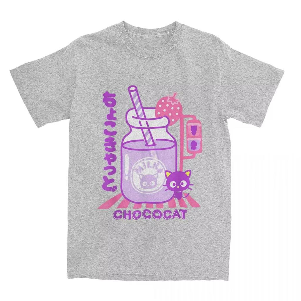 Chococat Erdbeermilch T-Shirts Herren Damen 100% Baumwolle Lustige T-Shirts Rundhals T-Shirt Kurzarm Tops Geschenkidee