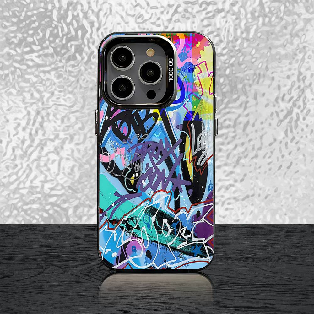 Cool Colorful Graffiti Phone Case For iPhone 16,15,14,13,12,11,Pro,XS,Max,Plus,Mini,SE Black Candy Matte Shockproof Cover