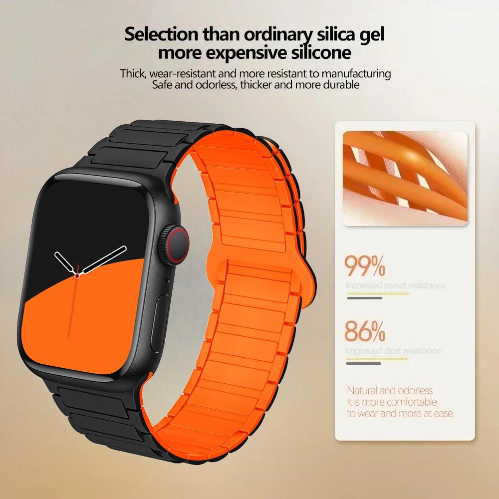 Magnetic Loop for Apple Watch Bands 44mm 40mm 49mm 45mm 41mm 38 42mm 46mm Silicone Bracelet iWatch Series ultra 10 9 8 7 Se 6 5