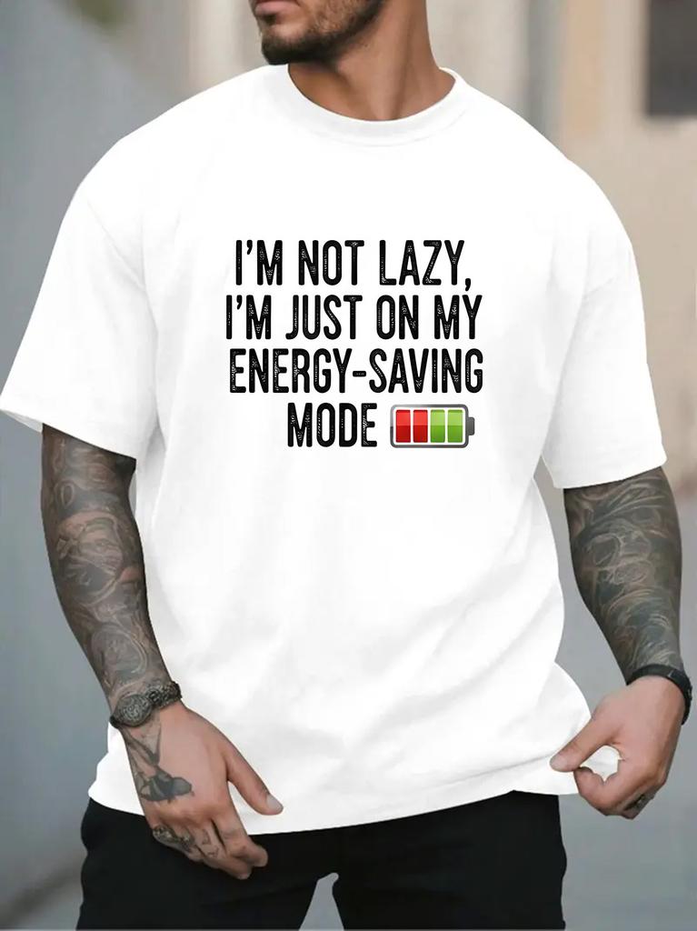 2026 New Unisex Light Purple Crew Neck Tee Im Not Lazy Im Just On My Energy Saving Mode Funny Battery Humor Text Casual Cotton Tops