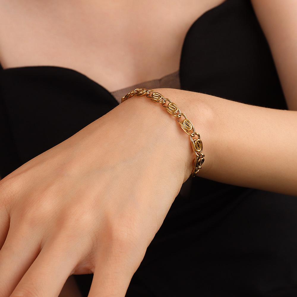 18K Gold-Plated Titanium Steel Chain Jewelry Set: Necklace, Bracelet, Earrings