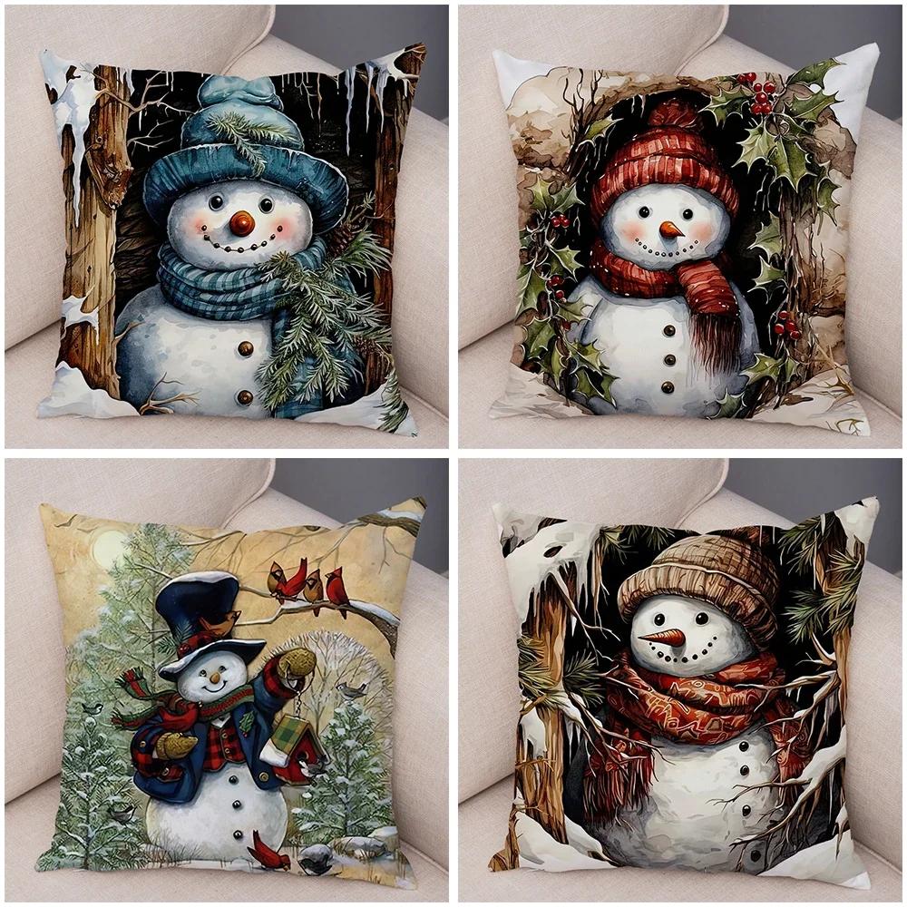 Frohe Weihnachten Kissenbezug Doppelseitiger Druck Deko Niedlicher Cartoon Schneemann Kissenbezug Plüsch Weihnachtsmann Kissenbezug für Sofa Zuhause Auto