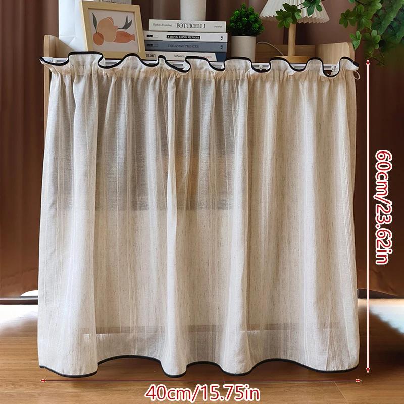 Ретро Хлопково-льняные Прозрачные Шторы Японская Короткая Штора с Оборками по Краю Полупрозрачная Штора для Декора Шкафа  (БЕЗ Дорожек)