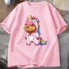 Lustige Cartoon Einhorn Capybara Print T-Shirts Damen Herren Sommer Freizeit T-Shirts Rundhals Kurzarm T-Shirts Kawaii Shirts Tees