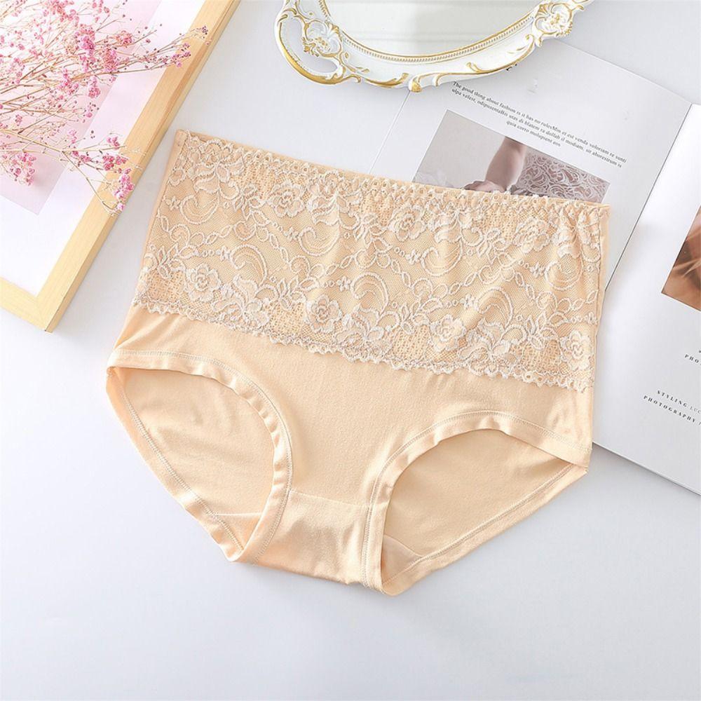 4Pcs Tummy Control Lace Flower Briefs Large Size Underwear for Women Sweet Seamless Panties Girl