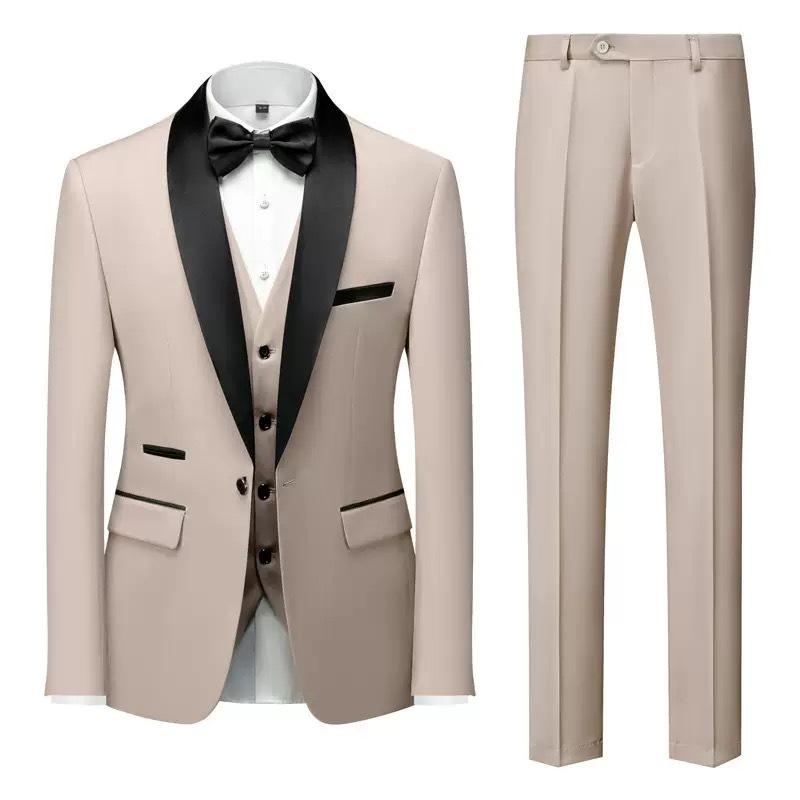 Men's Autumn Slim Fit Business Casual Suit: Tuxedo, Vest, and Pants Set for Weddings and Grooms
